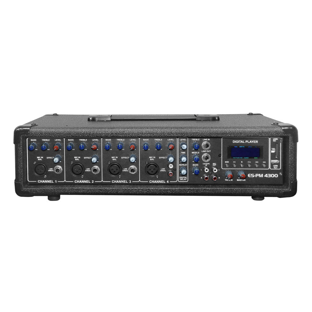 MEZCLADORA AMPLIFICADA, 4 CANALES, 80W, ECUALIZADOR, USB, SD, XLR