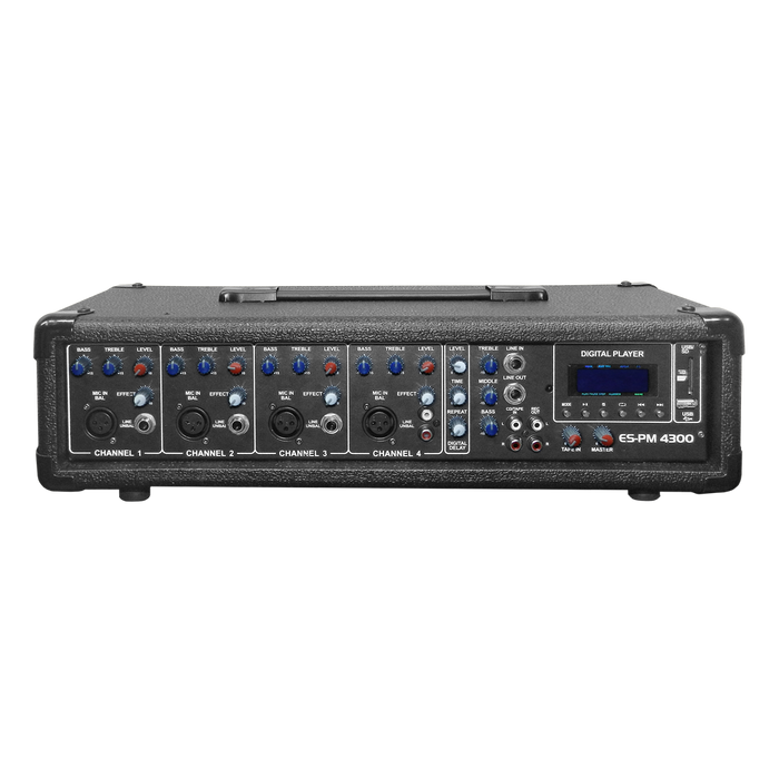 MEZCLADORA AMPLIFICADA, 4 CANALES, 80W, ECUALIZADOR, USB, SD, XLR