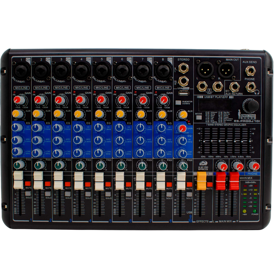 CONSOLA ANALOGA, 10 CANALES, 8 MONO/1 ESTEREO, INTERFAZ USB, BT, MP3