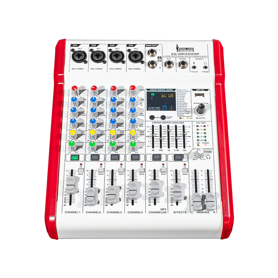 Consola Amplificada de 6 canales, Interfaz USB, England Sound