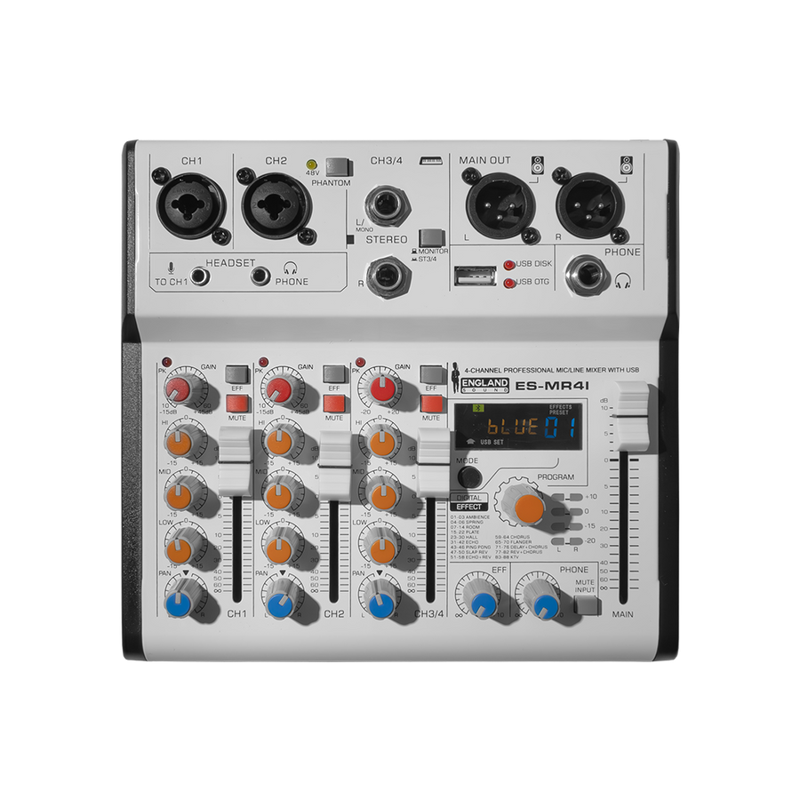 CONSOLA ANALOGA, 4 CANALES, 2 MONO/2 ESTEREO, INTERFAZ USB, BT, MP3