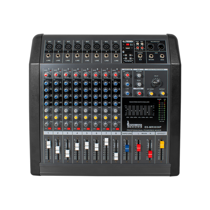 CONSOLA AMPLIFICADA, 8 CANALES, 8 MONO, 2x380W 4 OHM, USB