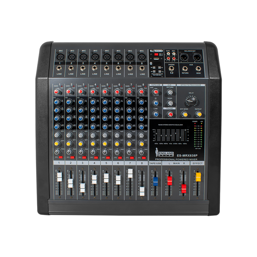 CONSOLA AMPLIFICADA, 8 CANALES, 8 MONO, 2x380W 4 OHM, USB
