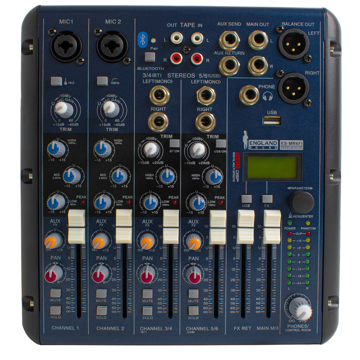 CONSOLA ANALOGA, 6 CANALES, 2 MONO/2 ESTEREO, INTERFAZ USB, BT, MP3