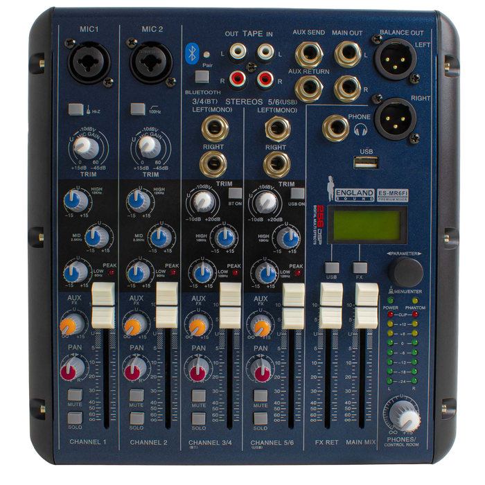 CONSOLA ANALOGA, 6 CANALES, 2 MONO/2 ESTEREO, INTERFAZ USB, BT, MP3