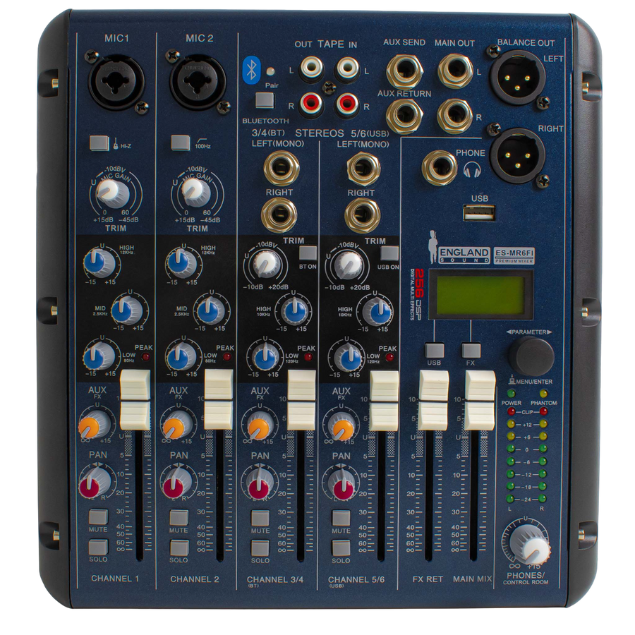 CONSOLA ANALOGA, 6 CANALES, 2 MONO/2 ESTEREO, INTERFAZ USB, BT, MP3