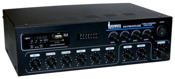 MEZCLADORA AMPLIFICADA, 3 CANALES, 4 ZONAS, 100W, USB, SD CARD, MP3, BT, RADIO FM, 70V-100V, 4-16 OHM, LCD DISPLAY