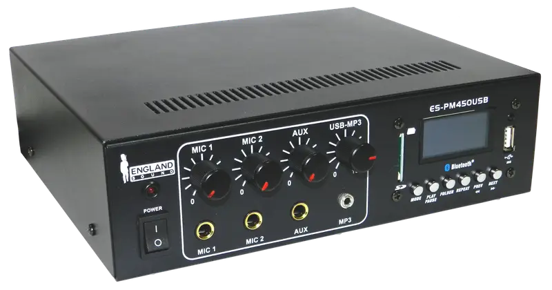 MEZCLADORA AMPLIFICADA, 2 CANALES, 45W, USB, SD CARD, MP3, FM RADIO, BT, 4-16 OHM, LCD DISPLAY