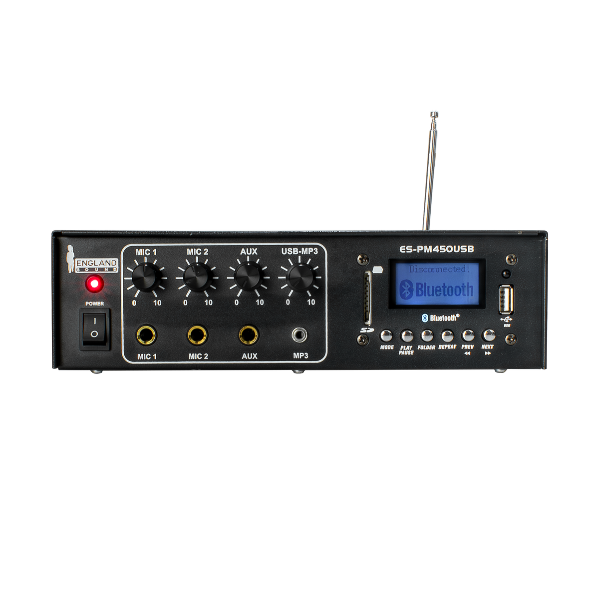 MEZCLADORA AMPLIFICADA, 2 CANALES, 45W, USB, SD CARD, MP3, FM RADIO, BT, 4-16 OHM, LCD DISPLAY