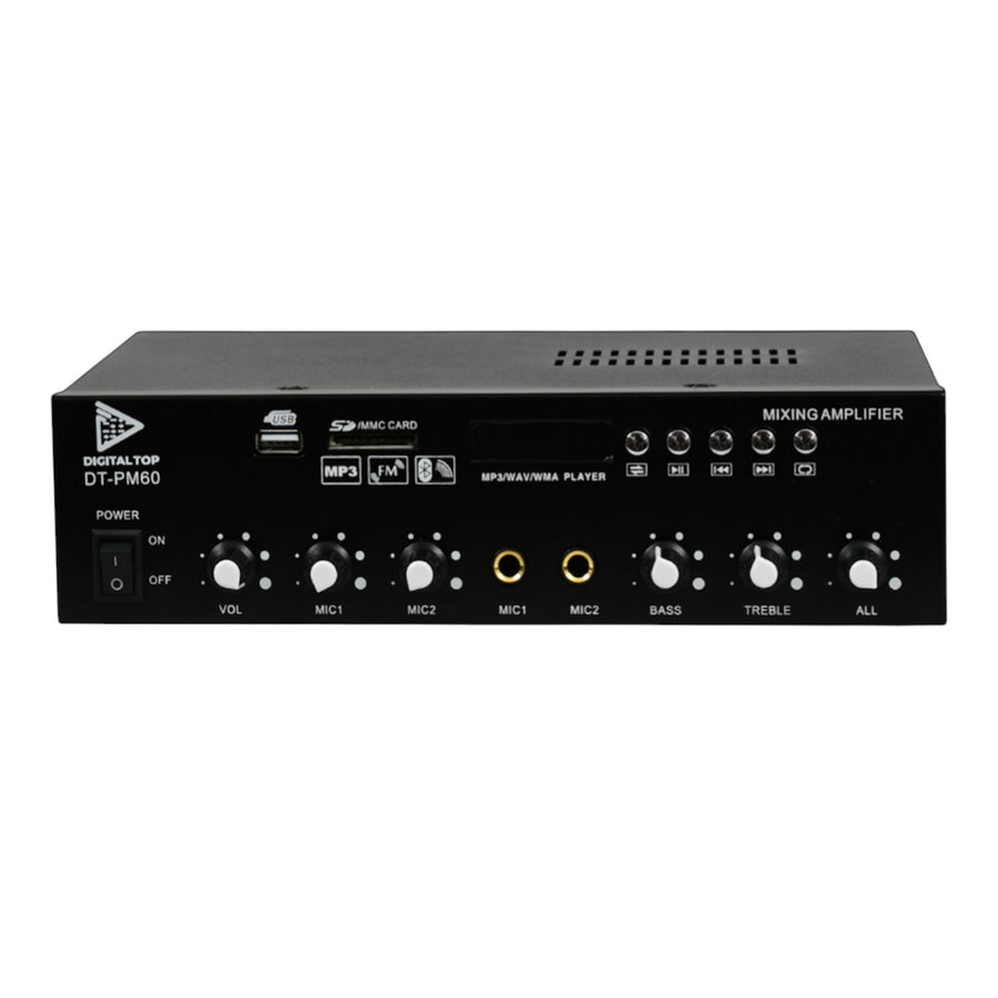 MINI AMPLIFICADOR, 2 CANALES, 60W, USB, SD CARD, MP3, FM RADIO, BT,  4-16 OHM, LCD DISPLAY