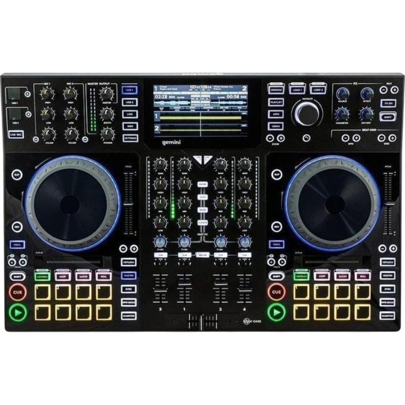 CONTROLADOR DJ, 4 CANALES, PANTALLA 7 PULG., MIDI, 2 CUBIERTAS