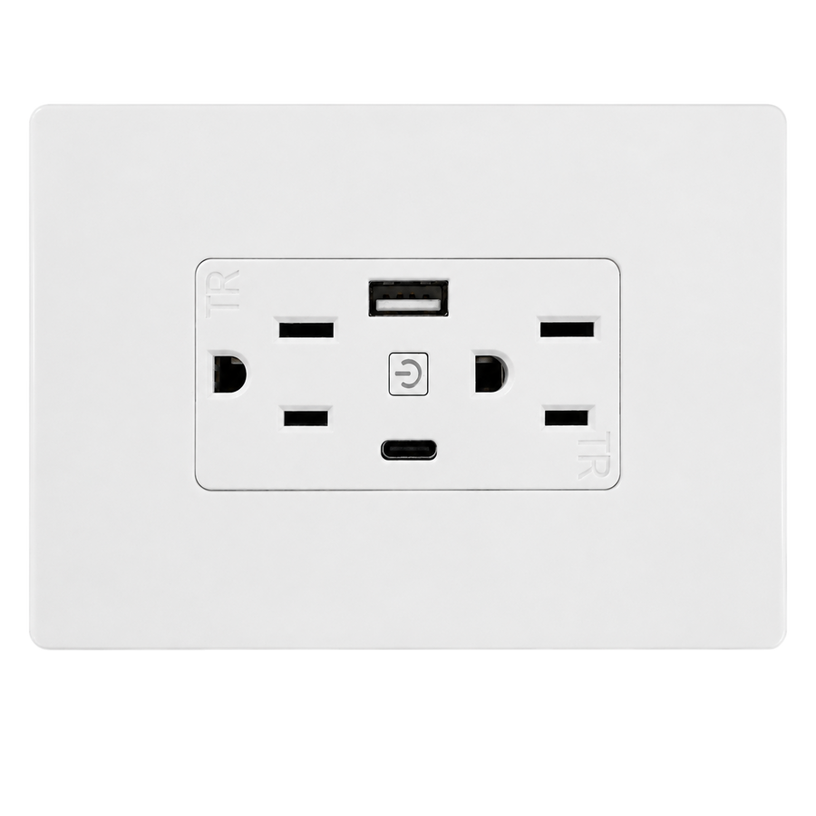 ZIGBEE TOMACORRIENTE SMART DE PARED 2 SERVICIOS 15A CON PUERTO USB A Y USB C
