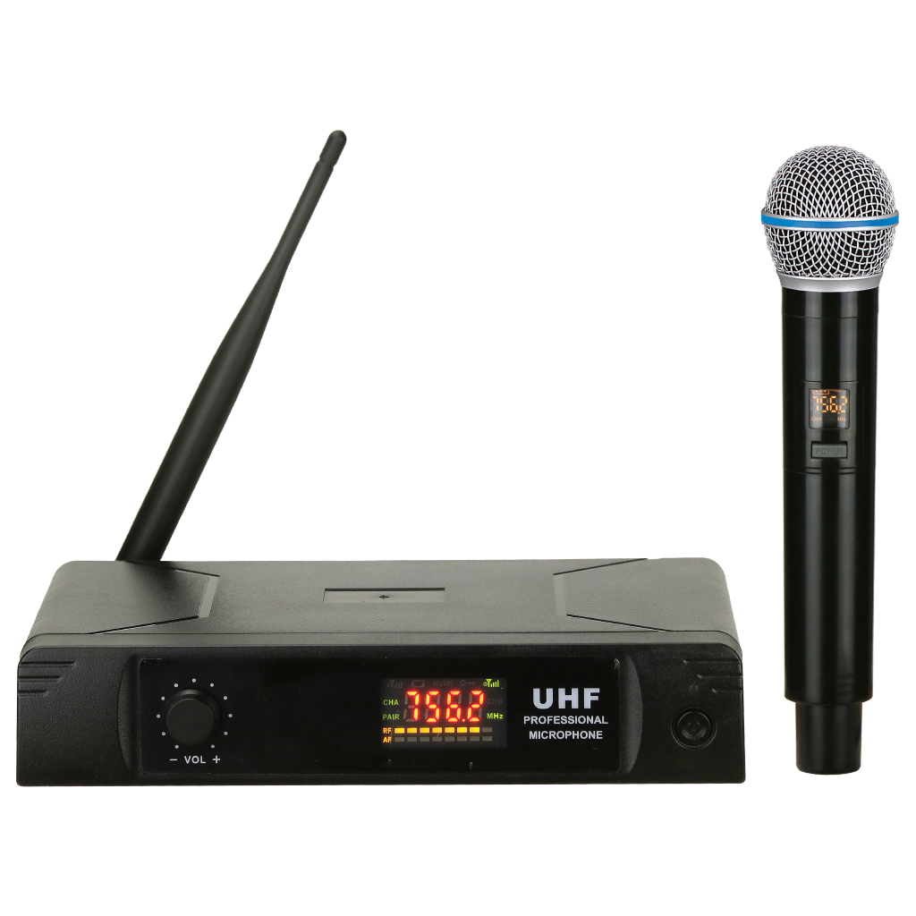 MICROFONO INALAMBRICO UHF MULTIFRECUENCIA, 1 CANAL, DE MANO, FRECUENCIA FIJA
