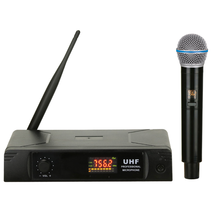 MICROFONO INALAMBRICO UHF MULTIFRECUENCIA, 1 CANAL, DE MANO, FRECUENCIA FIJA