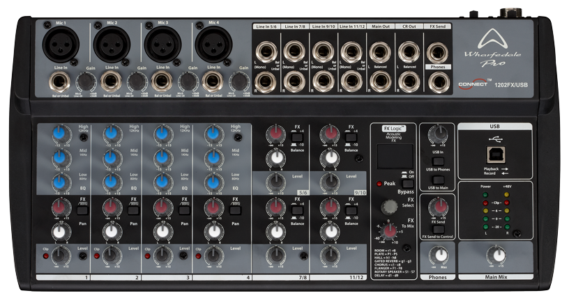 CONSOLA ANALOGA, 12 CANALES, 4 MONO/4 ESTEREO, INTERFAZ USB