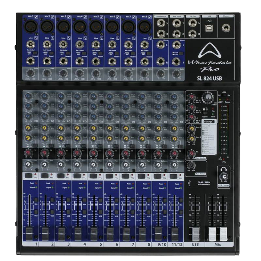 CONSOLA ANALOGA, 12 CANALES, 8 MONO/2 ESTEREO, INTERFAZ USB