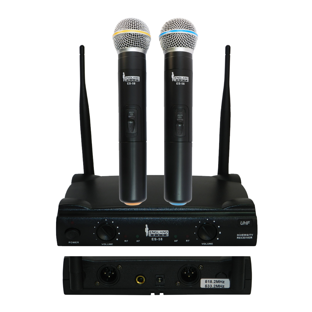 MICROFONO INALAMBRICO UHF, 2 CANALES, DE MANO, FRECUENCIA FIJA
