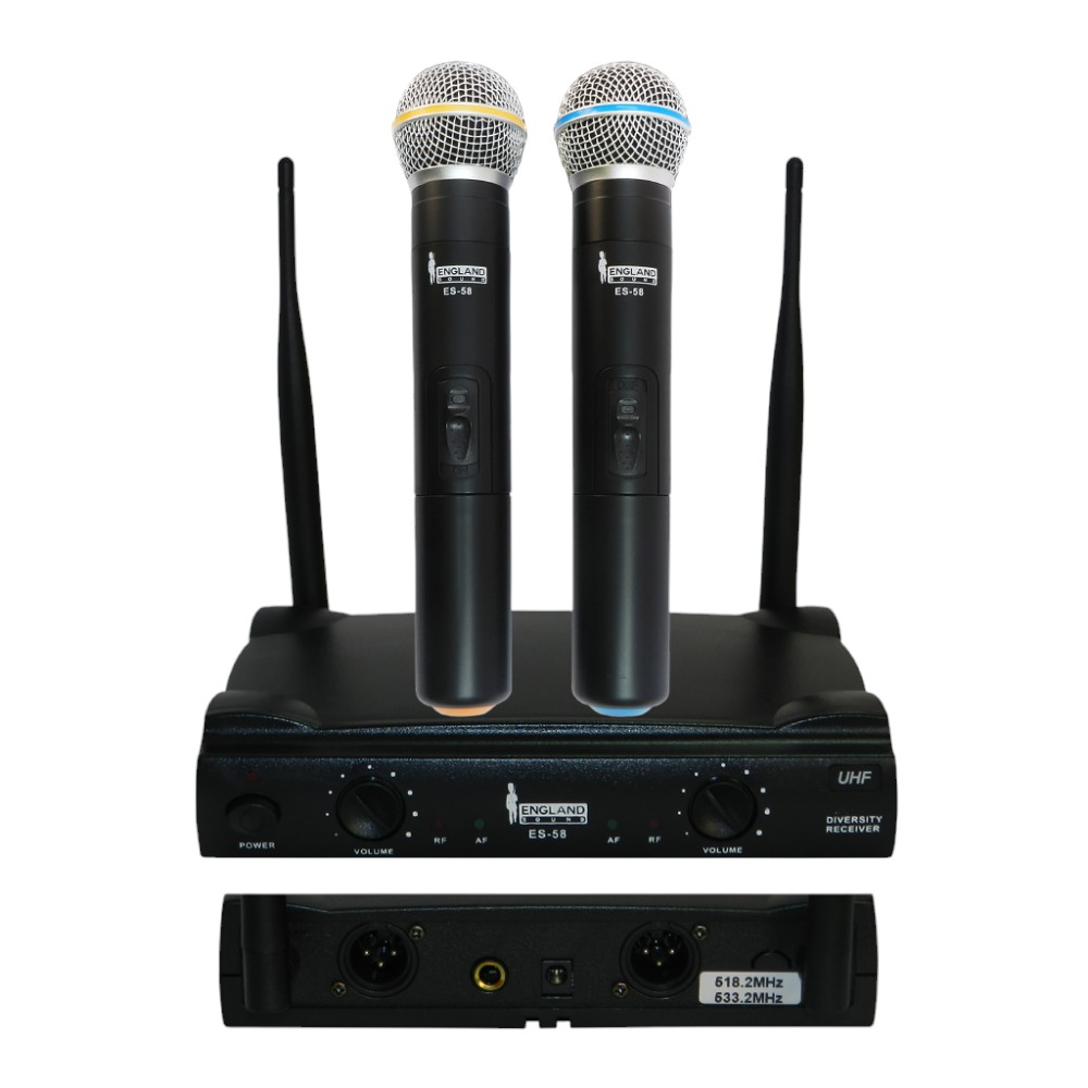 MICROFONO INALAMBRICO UHF, 2 CANALES, DE MANO, FRECUENCIA FIJA
