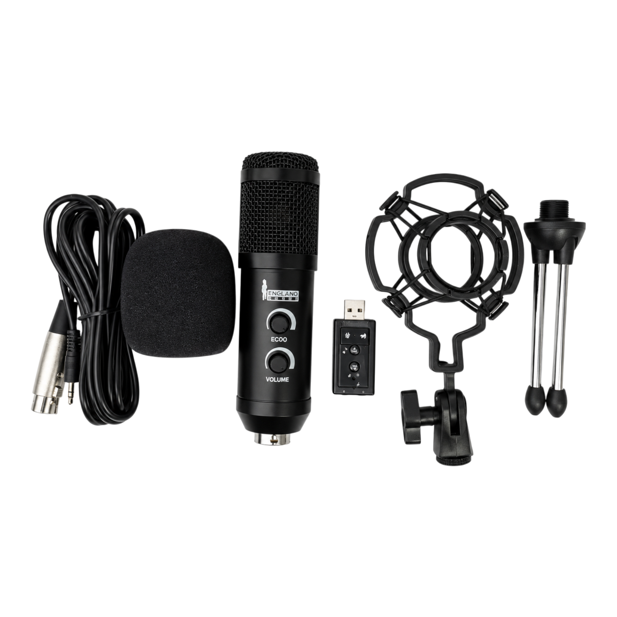 MICROFONO PARA AUDIO CON CONECTOR XLR Y STREAMING, INCLUYE TRIPODE DE MESA, ADAPTADOR 3.5MM A USB Y ACCESORIOS