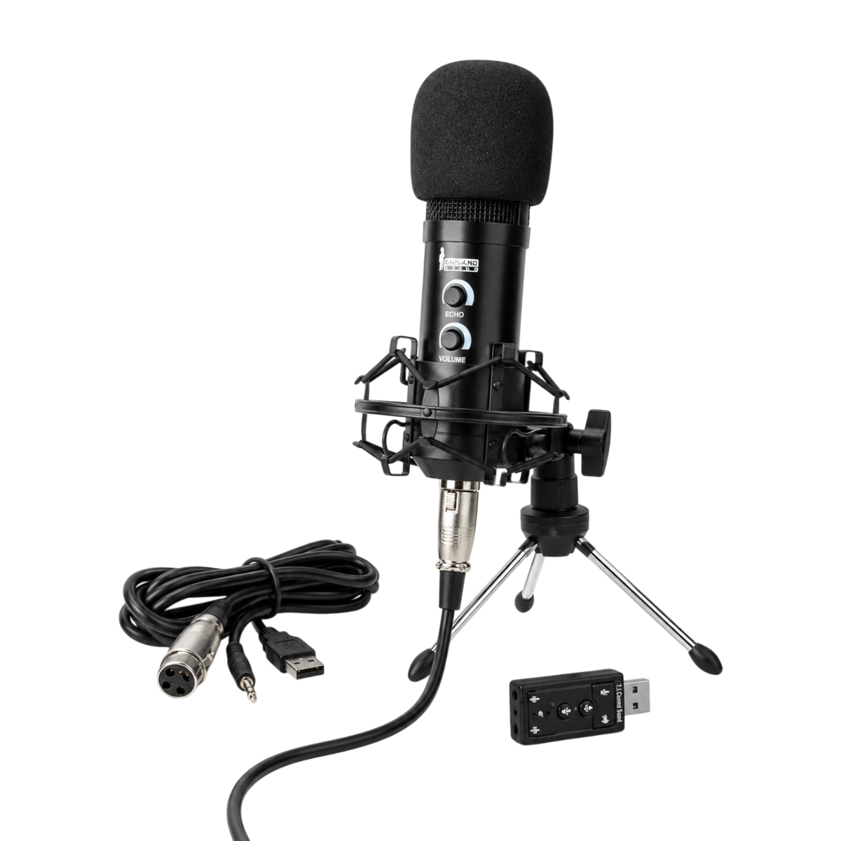 MICROFONO PARA AUDIO CON CONECTOR XLR Y STREAMING, INCLUYE TRIPODE DE MESA, ADAPTADOR 3.5MM A USB Y ACCESORIOS