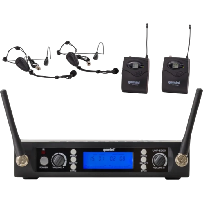 MICROFONO INALAMBRICO UHF MULTIFRECUENCIA 512-537.5 MHZ, 2 CANALES, DE DIADEMA, CARCASA METALICA