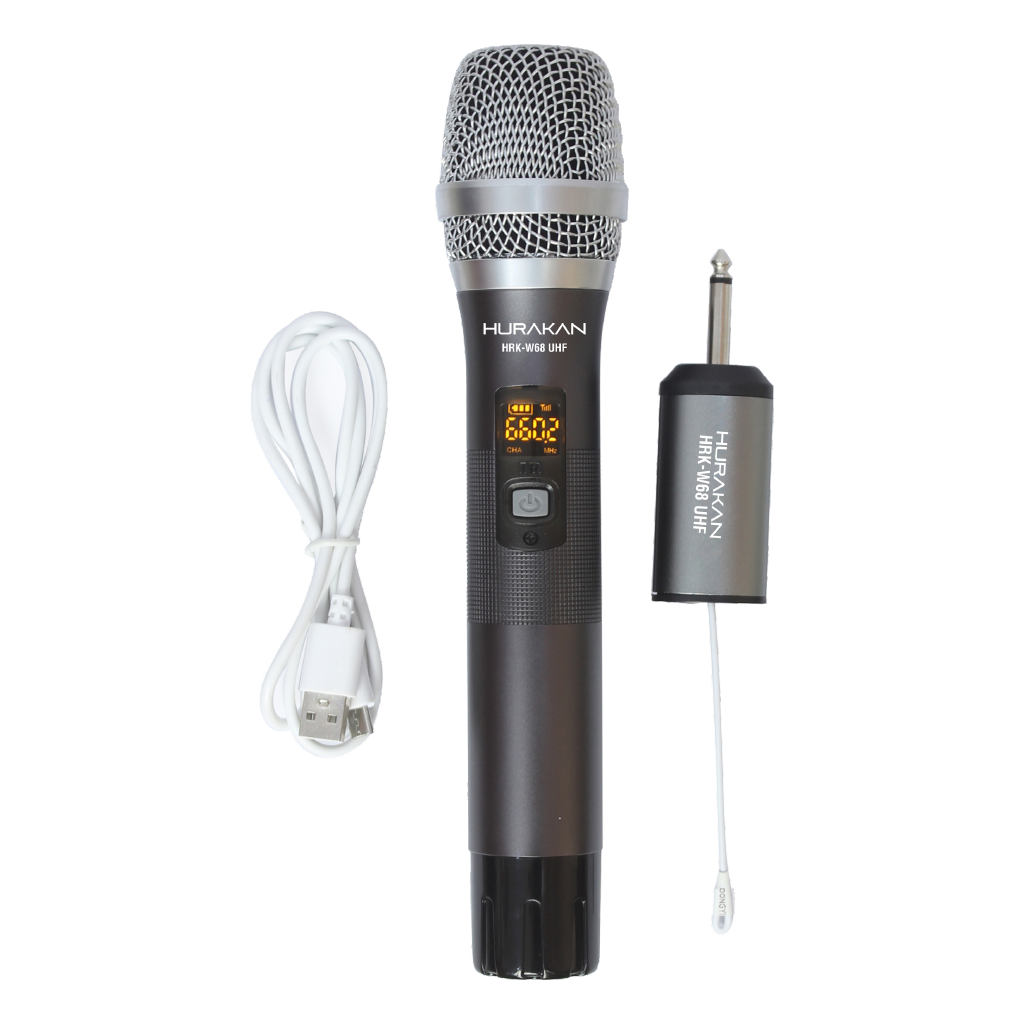 MICROFONO INALAMBRICO UHF MULTIFRECUENCIA, 1 CANAL, DE MANO, RECEPTOR PORTATIL RECARGABLE