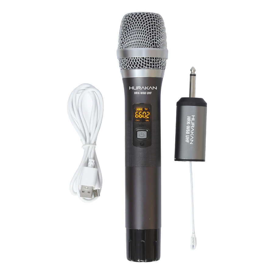 MICROFONO INALAMBRICO UHF MULTIFRECUENCIA, 1 CANAL, DE MANO, RECEPTOR PORTATIL RECARGABLE