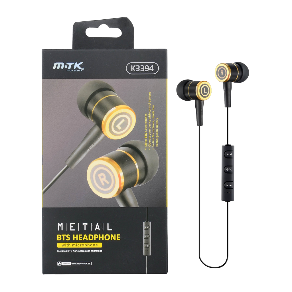 AUDIFONOS ESTEREO METALICO IN-EAR CON MICROFONO, CONTROL DE VOLUMEN, BLUETOOTH