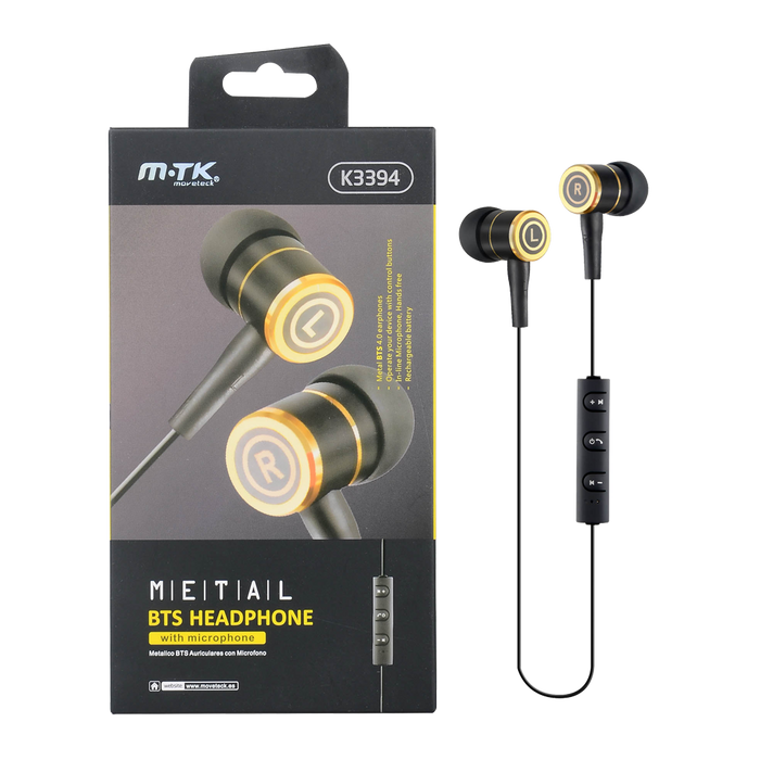 AUDIFONOS ESTEREO METALICO IN-EAR CON MICROFONO, CONTROL DE VOLUMEN, BLUETOOTH