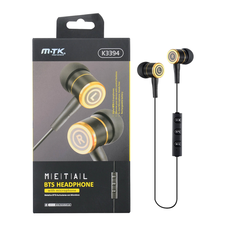 AUDIFONOS ESTEREO METALICO IN-EAR CON MICROFONO, CONTROL DE VOLUMEN, BLUETOOTH