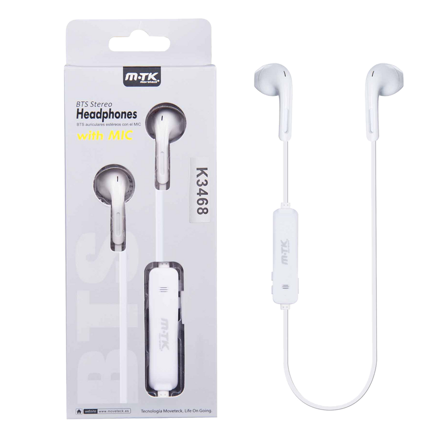 AUDIFONOS ESTEREO METALICO IN-EAR CON MICROFONO, CONTROL DE VOLUMEN, BLUETOOTH