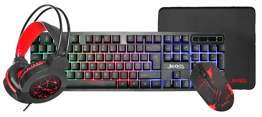 Kit Gaming Teclado RGB + Mouse 3D + Auricular + Mousepad , JEDEL GAMING CP-01