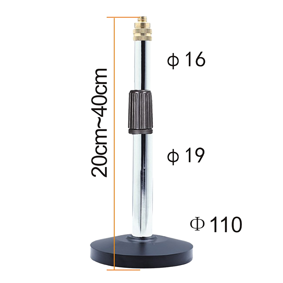 SOPORTE DE MESA BASE REDONDA CROMADO PARA MICROFONO, ALTURA 20-40CM