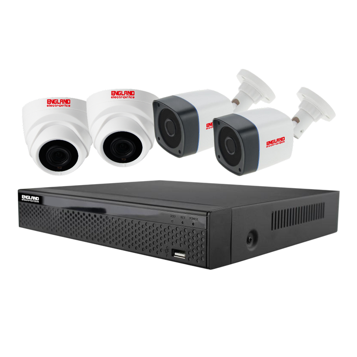 KIT DE CAMARAS DE SEGURIDAD CCTV, 2 DOMO + 2 TUBO, 10 CANALES + 4 CANALES IP, 720P HD, HDMI, VGA