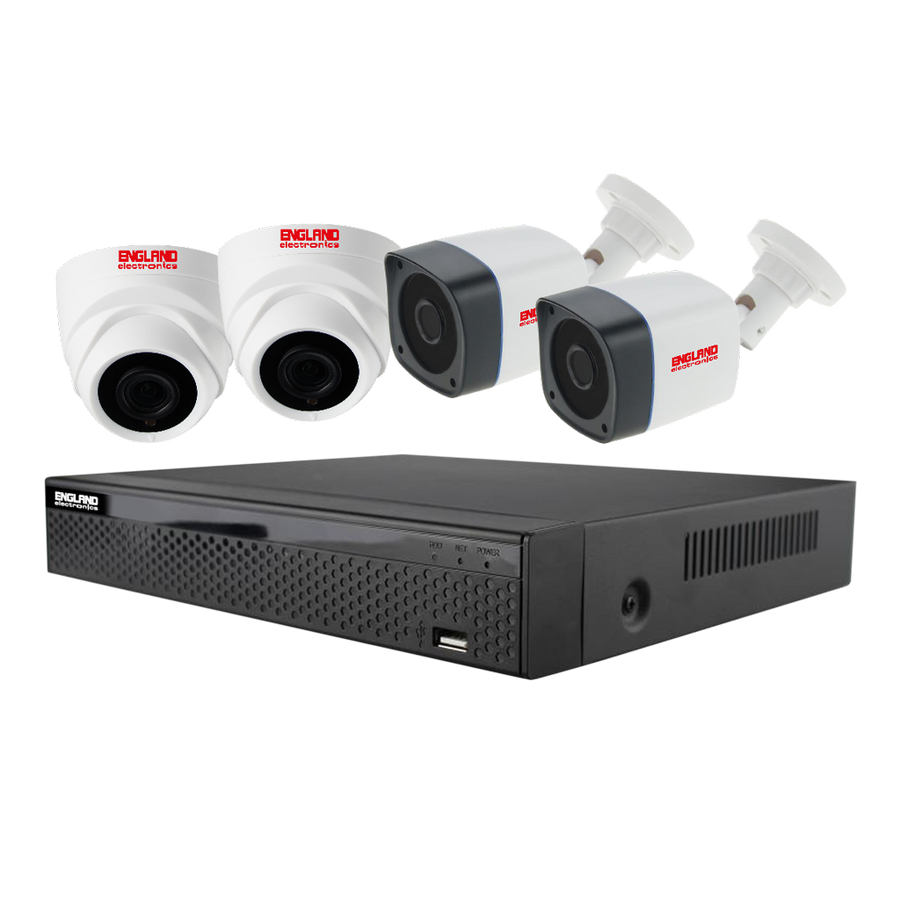 KIT DE CAMARAS DE SEGURIDAD CCTV, 2 DOMO + 2 TUBO, 10 CANALES + 4 CANALES IP, 720P HD, HDMI, VGA
