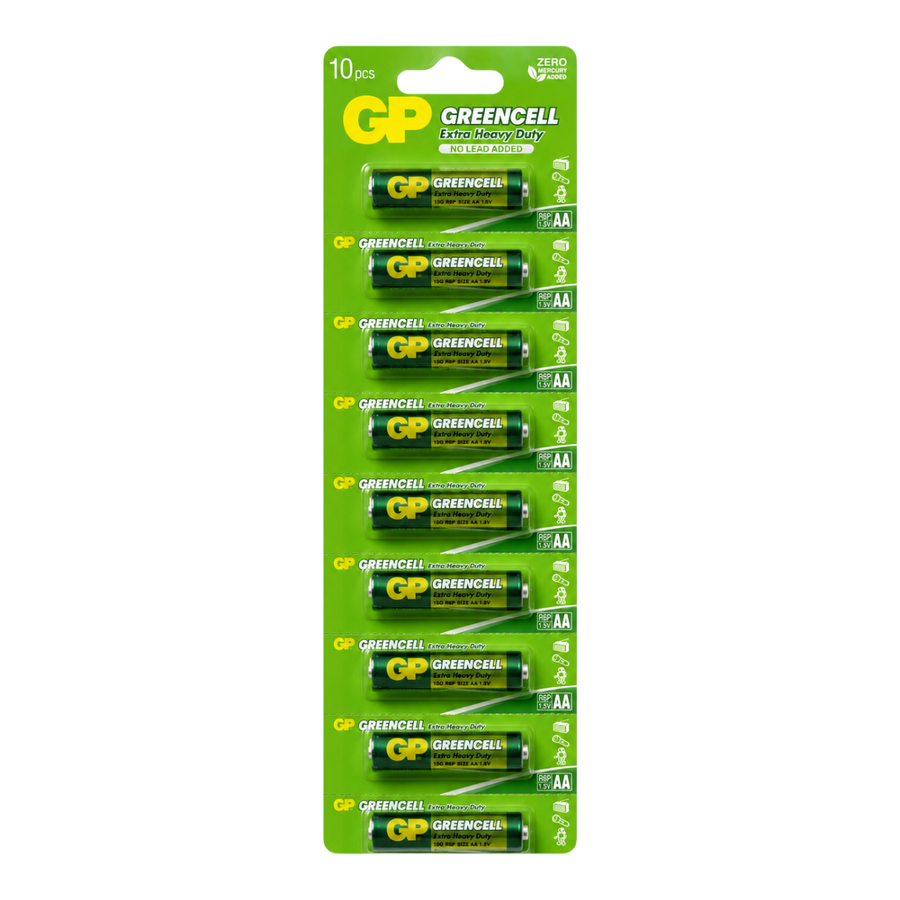 AA, 1.5V, GREENCELL (CLORURO DE ZINC), BLISTER X 10PCS