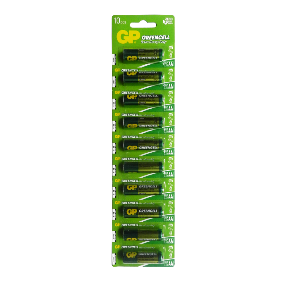 Pila/Bateria CarbonZinc (GREENCELL) AA Ácido Clorihidrico Zinc Zero Mercurio GP GP15G-2P10-GPPCC15KC004