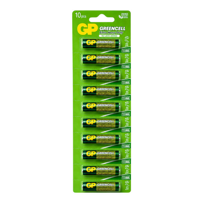 AAA, 1.5V, GREENCELL (CLORURO DE ZINC),  BLISTER X 10PCS