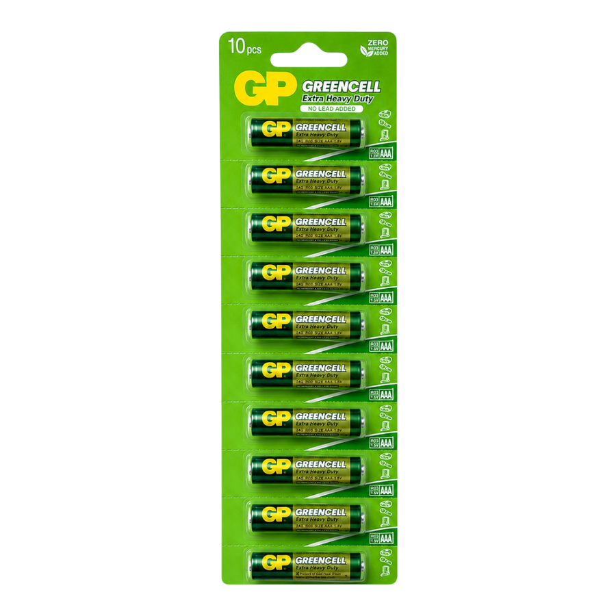 AAA, 1.5V, GREENCELL (CLORURO DE ZINC),  BLISTER X 10PCS