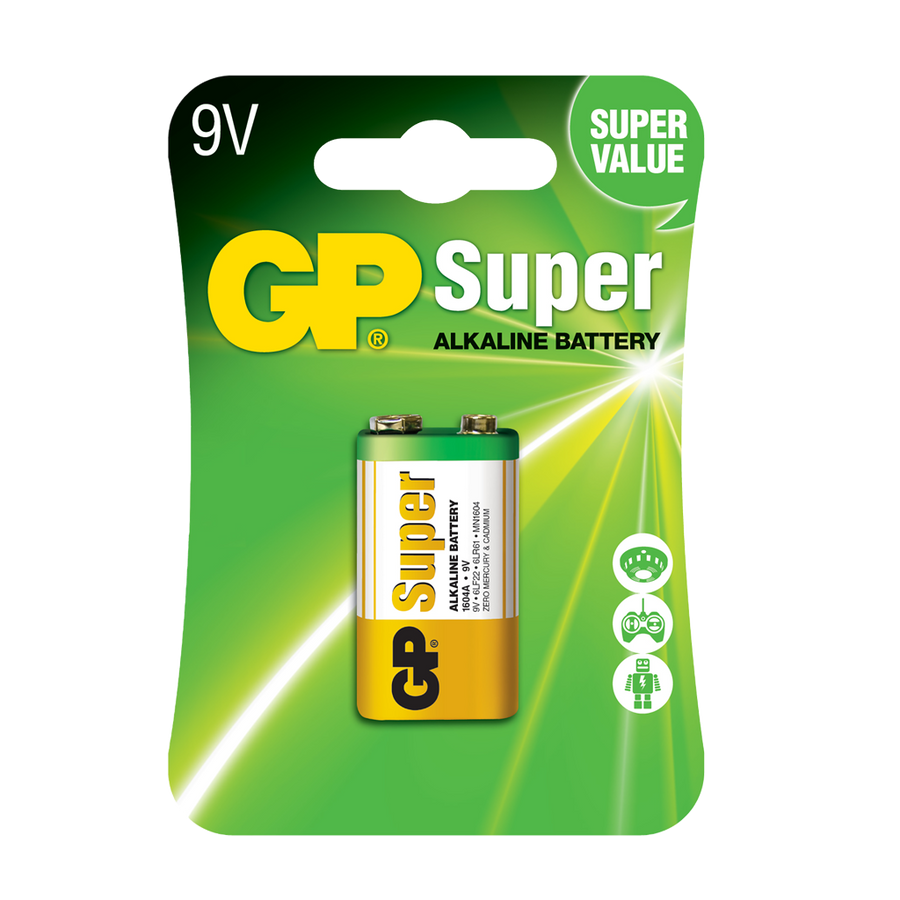 Pila/Bateria Alkalina Tipo 9V Súper Alcalina 9 V GP GP1604A-5U1- GPPVA9VAS008