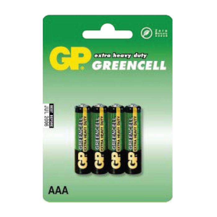AAA, 1.5V, GREENCELL (CLORURO DE ZINC), BLISTER X 4 PCS