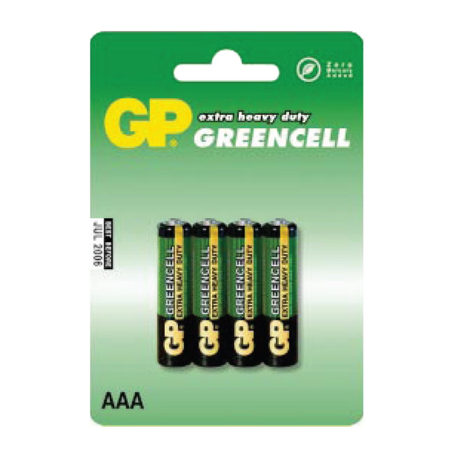 AAA, 1.5V, GREENCELL (CLORURO DE ZINC), BLISTER X 4 PCS