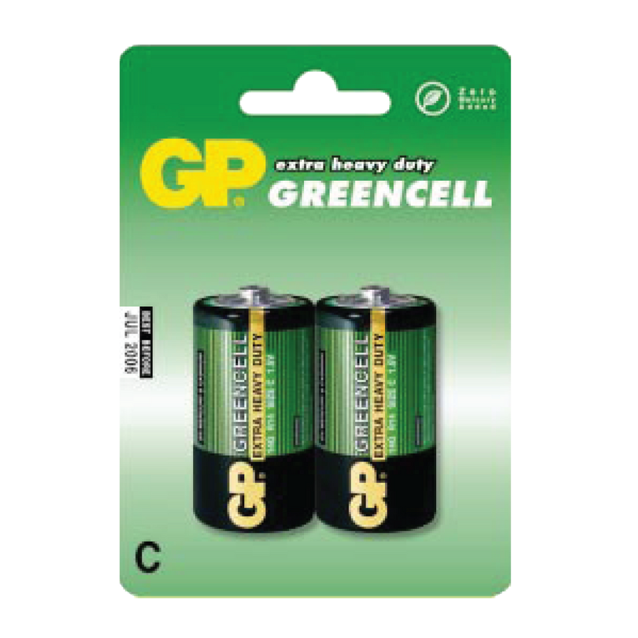 C, 1.5V, GREENCELL (CLORURO DE ZINC), BLISTER X 2PCS