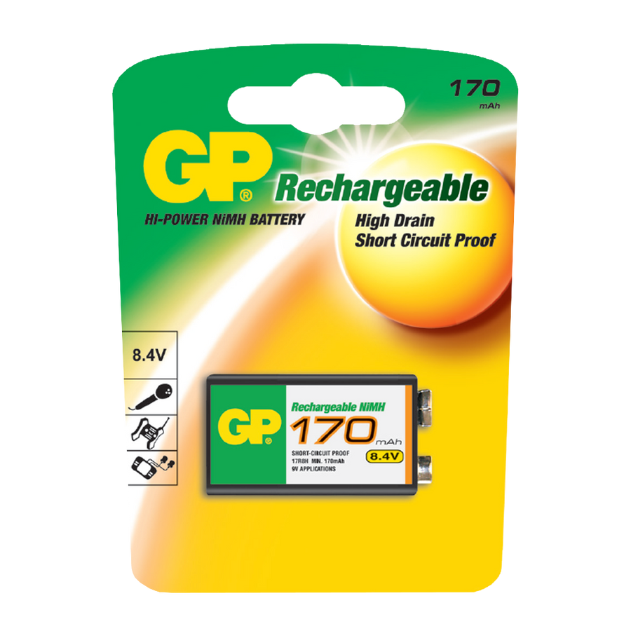 Pila/Bateria Recargable Aplicada a 9V NI-MH 170 mAh 8.4 V 8.4 V GP GP17R8H-2LA1-GPRHV178R023