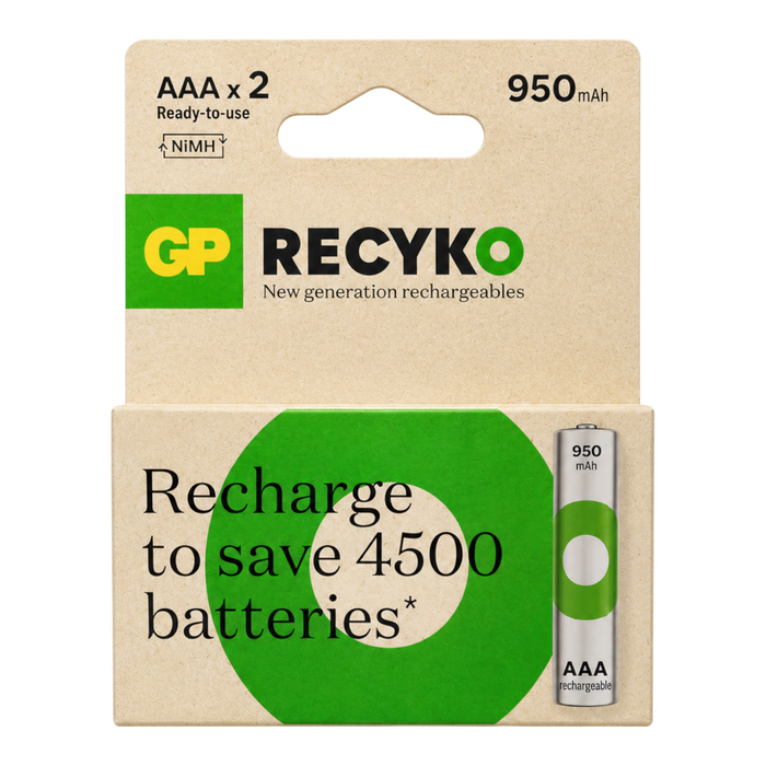AAA RECYKO 950mAh NiMH Blst2 GP100AAAHCER21-2TLB2