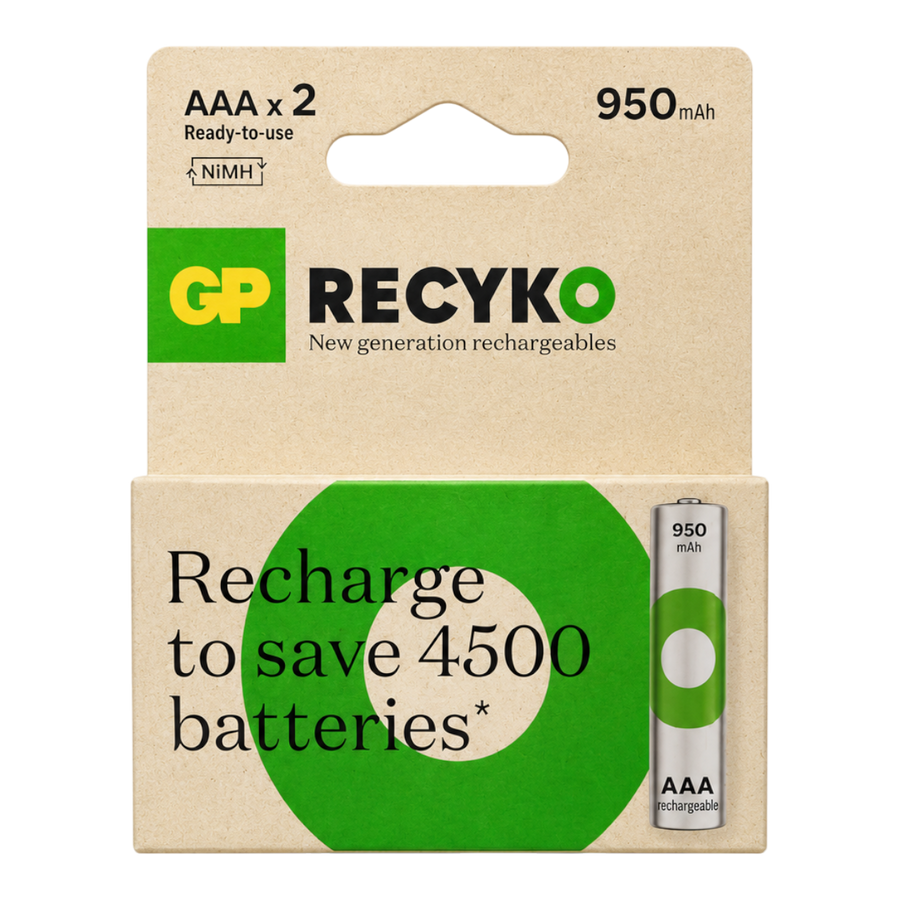 AAA RECYKO 950mAh NiMH Blst2 GP100AAAHCER21-2TLB2