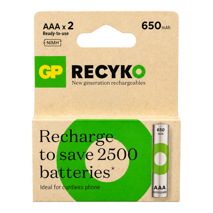 AAA RECYCKO 650mAh Blst2 GP65AAAHCBEP-LAC2
