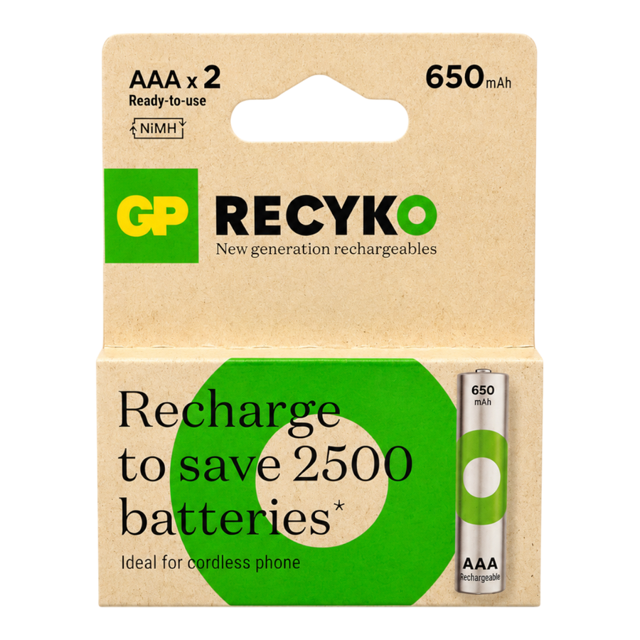 AAA RECYCKO 650mAh Blst2 GP65AAAHCBEP-LAC2