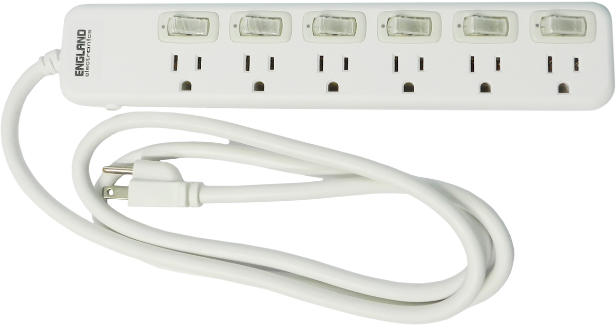 REGLETA 6 TOMAS 10A CON SWITCH Y COLORES LONGITUD DE CABLE 1.5 MTS, COLOR BLANCO