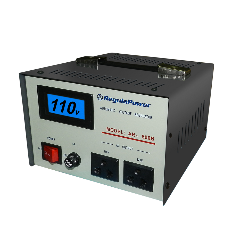 REGULADOR DE VOLTAJE, 500 WATTS, 2 TOMAS POLARIZADAS, 110/220V - AC, DISPLAY/LCD
